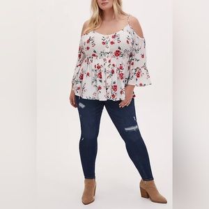 TORRID RAYON CREPE BELL SLEEVE COLD
SHOULDER TOP